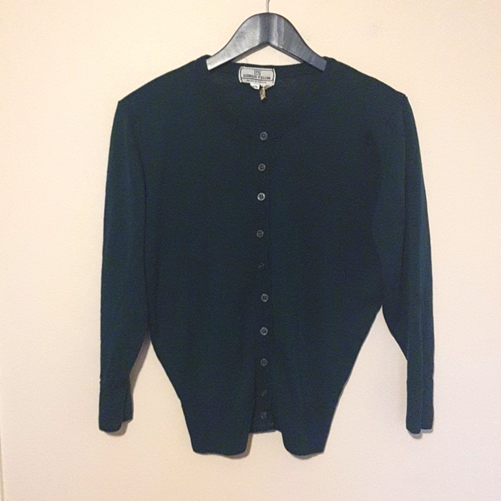 Vintage Giorgio Fellini forest  green virgin wool cardigan